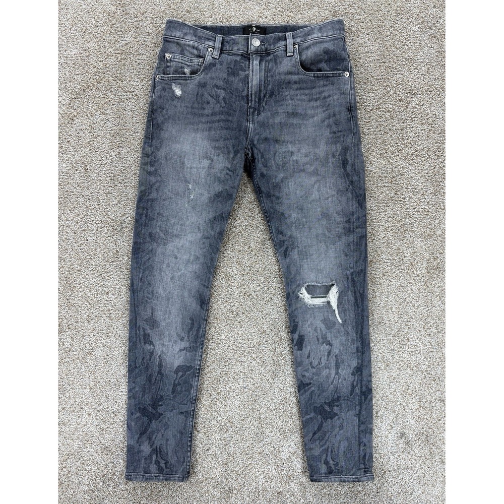 7 For All Mankind Jean Mens 28x26 Gray The Stacked Skinny Camo Wash Distressed‎